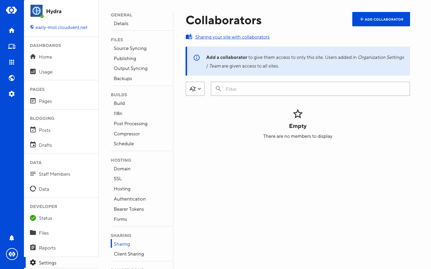 Screenshot of Collaborator sharing interface